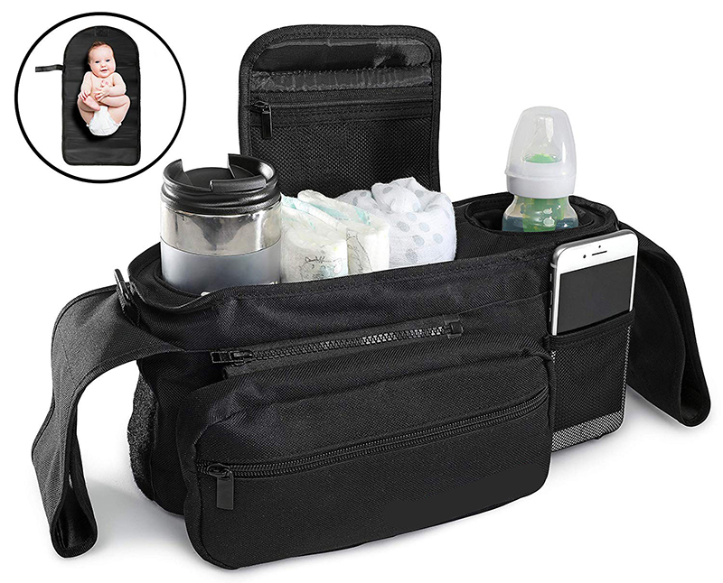 Premium Stroller Organizer Bag with Insulated Cup Holders, Extra-Large Stroller Storage, Changing Pad and Shoulder Strap | Universal Fit | Baby Stroller Accessories Caddy and Baby Shower Gift