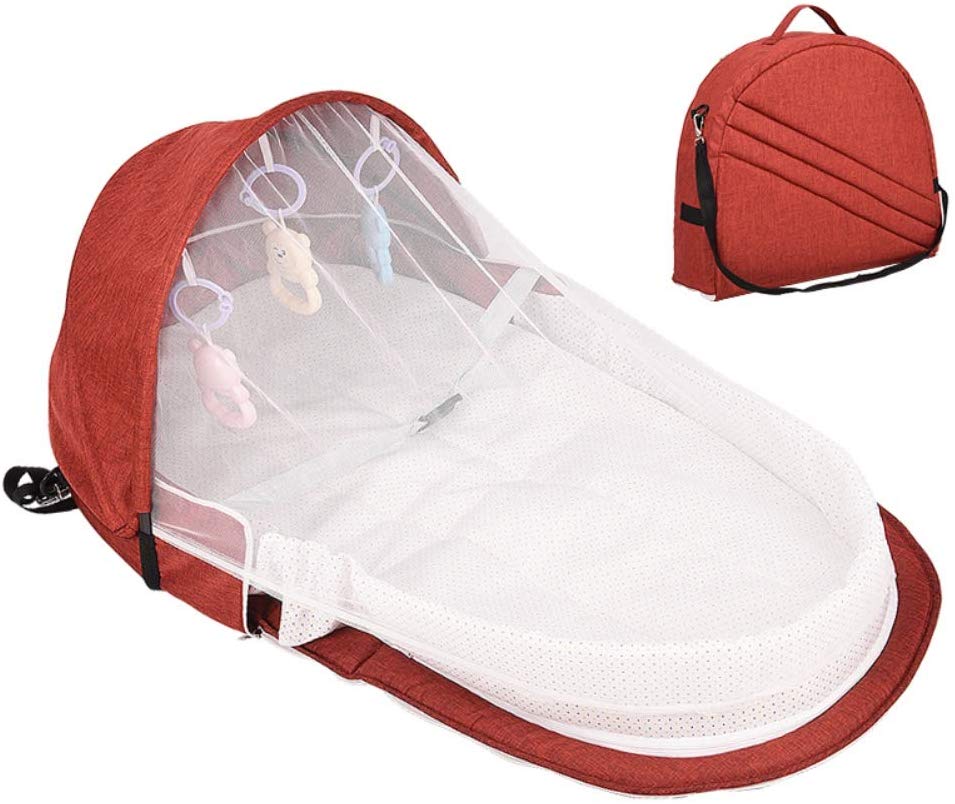 Portable Baby Bed Foldable Bassinet Newborn Baby Travel Cot Bassinets Nest Sleeping Pod Infant Lounger Sleeper Crib with Canopy,Mosquito Net Sleeping Basket with Toys 