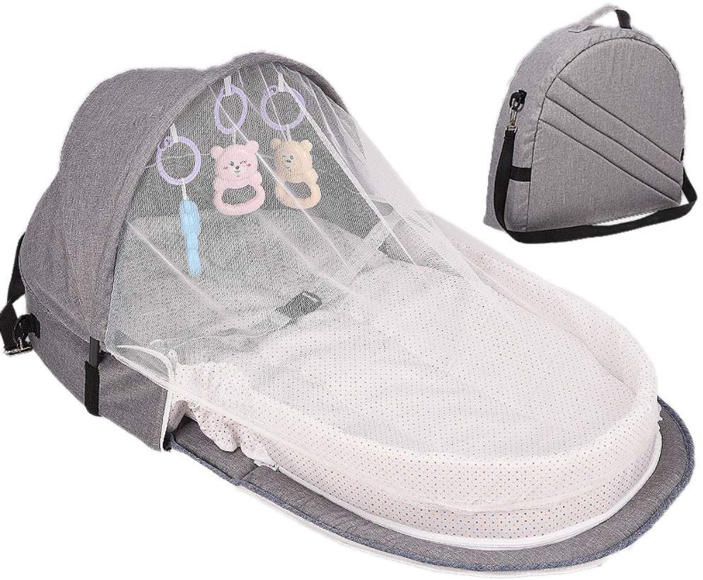 Portable Baby Bed Foldable Bassinet Newborn Baby Travel Cot Bassinets Nest Sleeping Pod Infant Lounger Sleeper Crib with Canopy,Mosquito Net Sleeping Basket with Toys