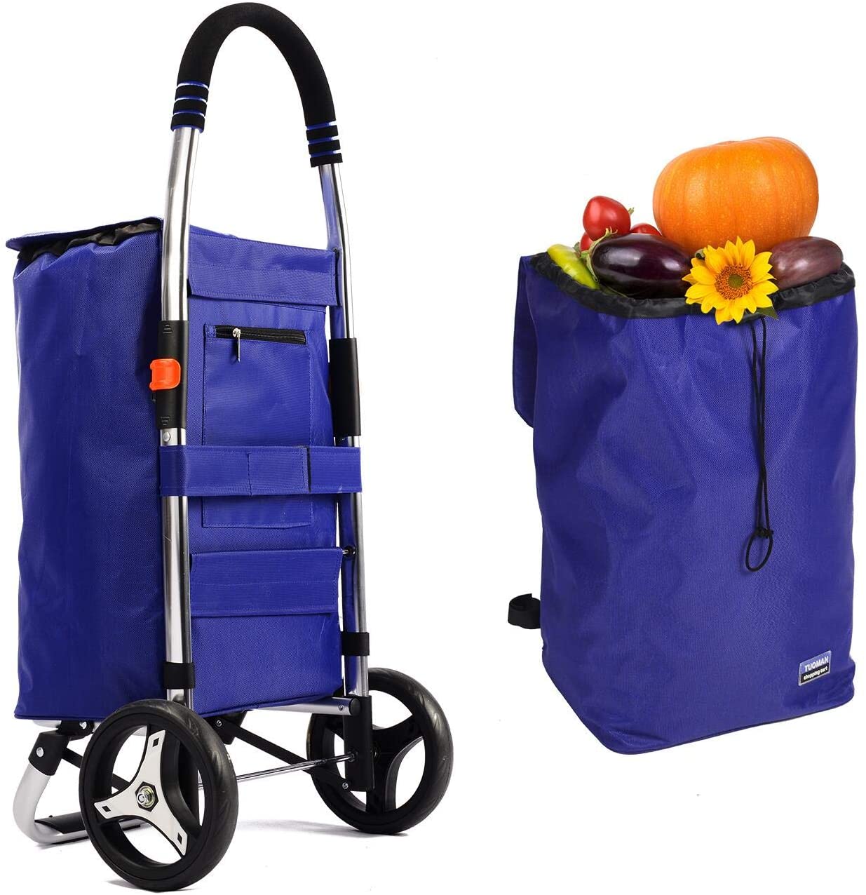 Shopping Trolley,  acbags.com Folding Shopping Carts Rolling acbags Cart with Wheels for Laundries, Cargo, Beach-Blue