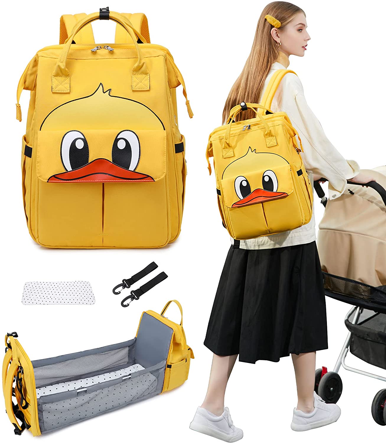 Acbags.com Diaper Bag Backpack with Changing Station, Waterproof Mommy Bag, Cute Cartoon Duck 3 in 1 Nappy Bag for, Newborn, Infan, Unisex, Toddler