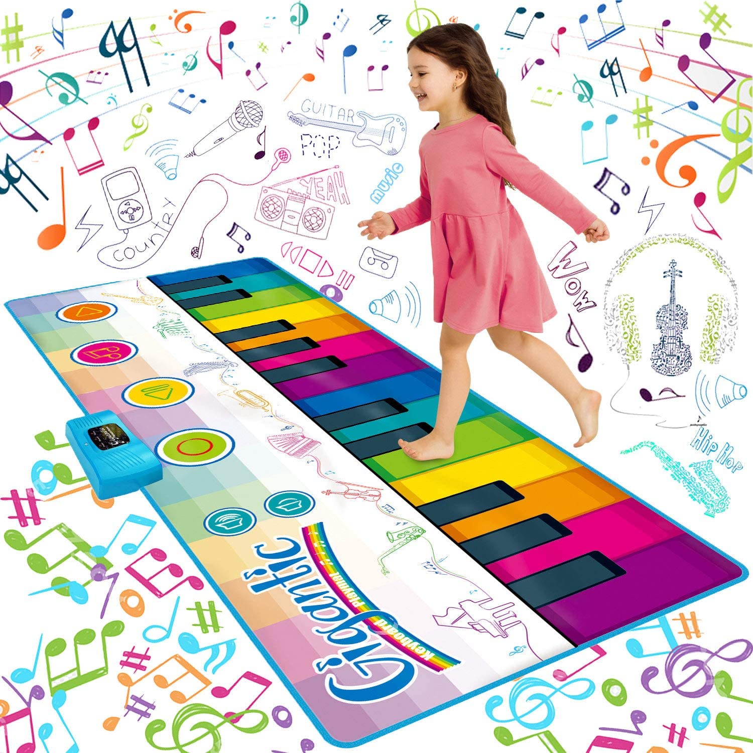 Acplaypen Giant Floor Piano Mat, 24 Keys Keyboard Play Mat, Jumbo Musical Instrument Toys Gift for Boys Girls Kids Toddlers (71"x29") - Dance Mat with Record, Playback, Demo, Education Toys for Age 3+