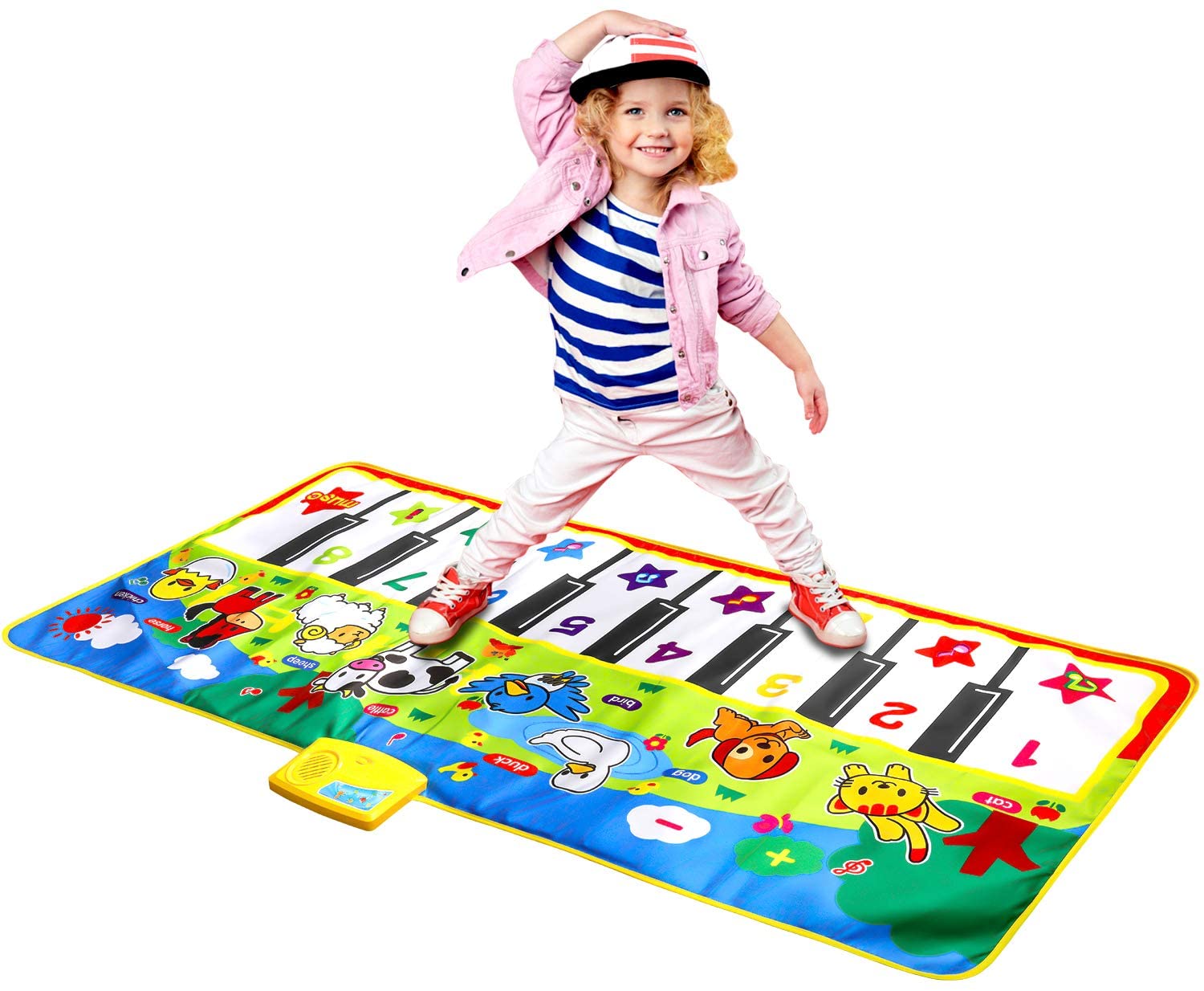 acplaypen Music Mat for Kids, 53" x 23" Kids Piano Mat Touch Play Musical Keyboard Mat with 8 Animal Sounds Educational Piano Floor Mat Toys Gift for Boys Girls Ages 3-10