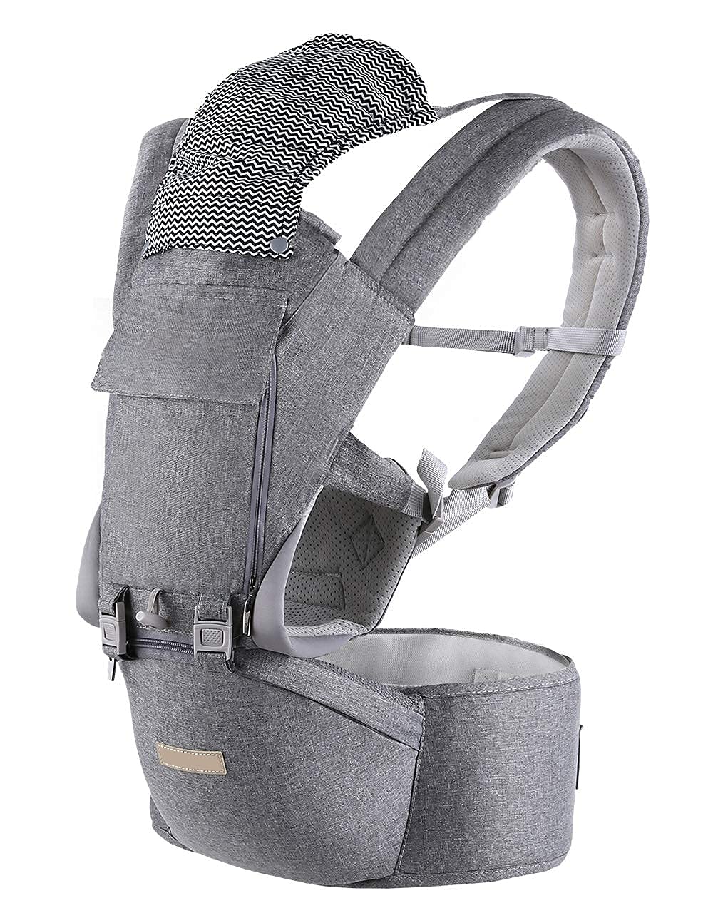 Acbags Baby Carrier, 6-in-1 Carrier Newborn to Toddler, Wrap with Hip Seat Lumbar Support, Carriers for All Seasons ＆ Positions, Perfect Hiking Shopping Travelling, Grey, 